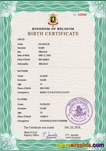 Belgium vital record birth certificate
